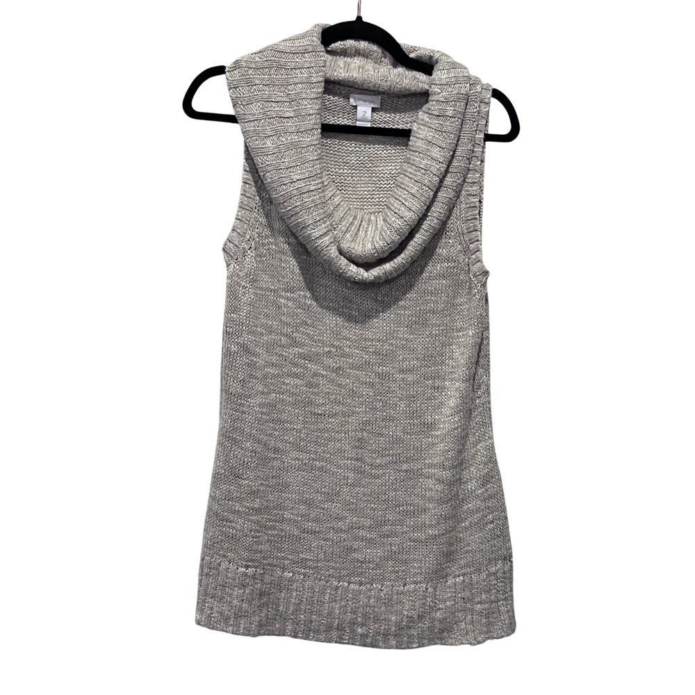Vtg Chicos Size 2 (Large) Beige Cowl Neck Sleeveless Knit‎ Tunic Sweater Women